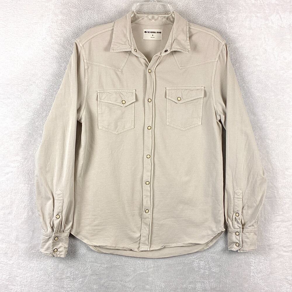 The Normal Brand Shirt Mens M Beige Tentoma Stretch Twill Pearl Snap Western